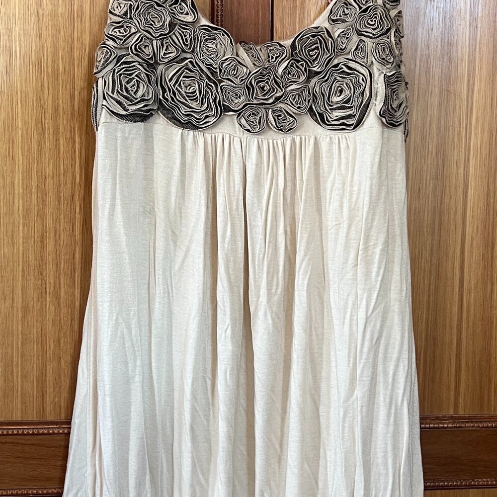 Cream Knit Dress with Straps and Rosette Bodice, Gathered Hem Twentyone Size L